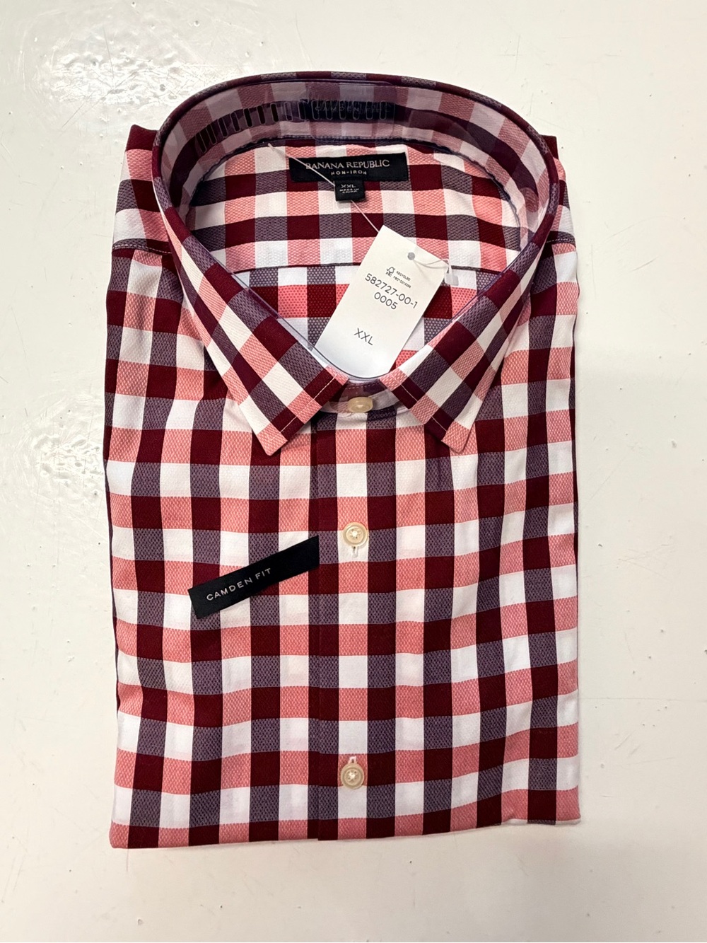 Banana Republic Men’s Red and White Checked Button-Down Shirt